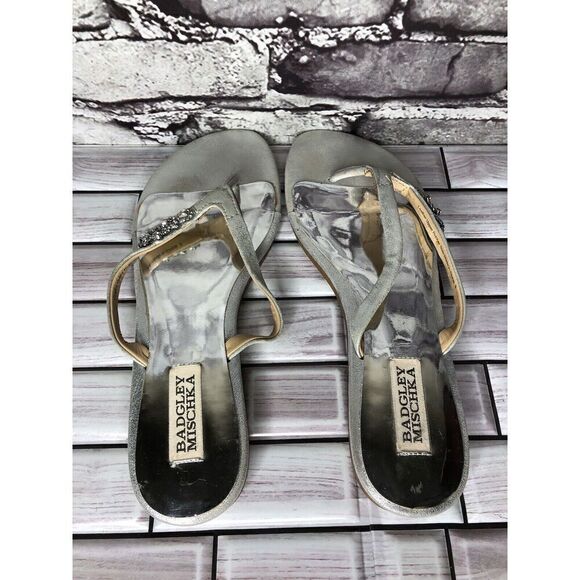 Badgley Mischka Silver Leather Rhinestone Dress Sandals Women’s Sz 9 M US/40EU - Picture 6 of 16